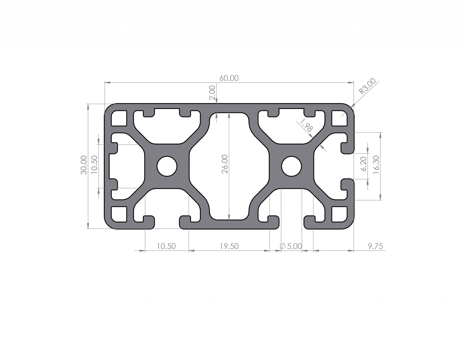 Aluminiumprofil 30x60 Nut 6 I-Typ 3N90 Leicht